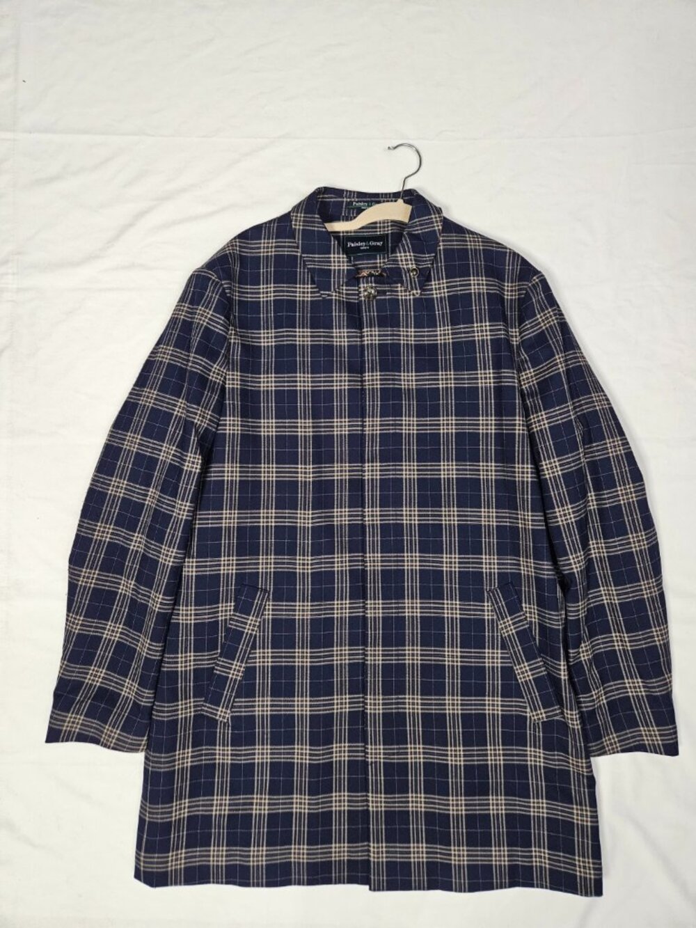 Paisley & Gray Mens Blue & Brown Plaid Overcoat Jacket Size 2XL XXL